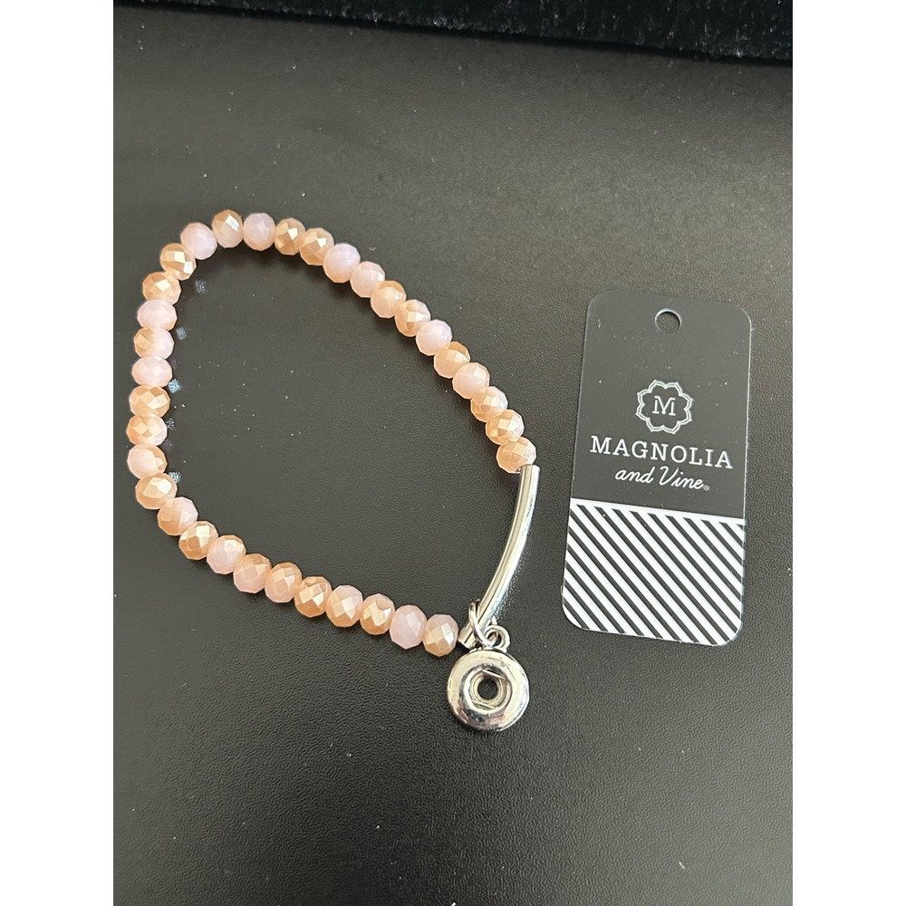Beaded Bracelet Peach Snap Charm Interchangeable Magnolia and Vine Mini Snap
